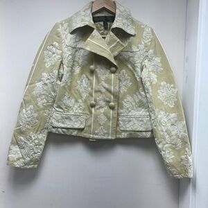 Apostrophe Floral Woven Tapestry Cropped Double Breasted Pea Coat Size 8